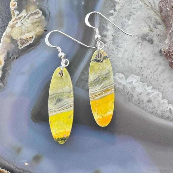 Sterling Silver Oval Bumblebee Jasper Slab Dangle Earrings For Women #166 - Picture 7 of 10
